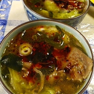 牛肉レタスワカメの老干媽スープ